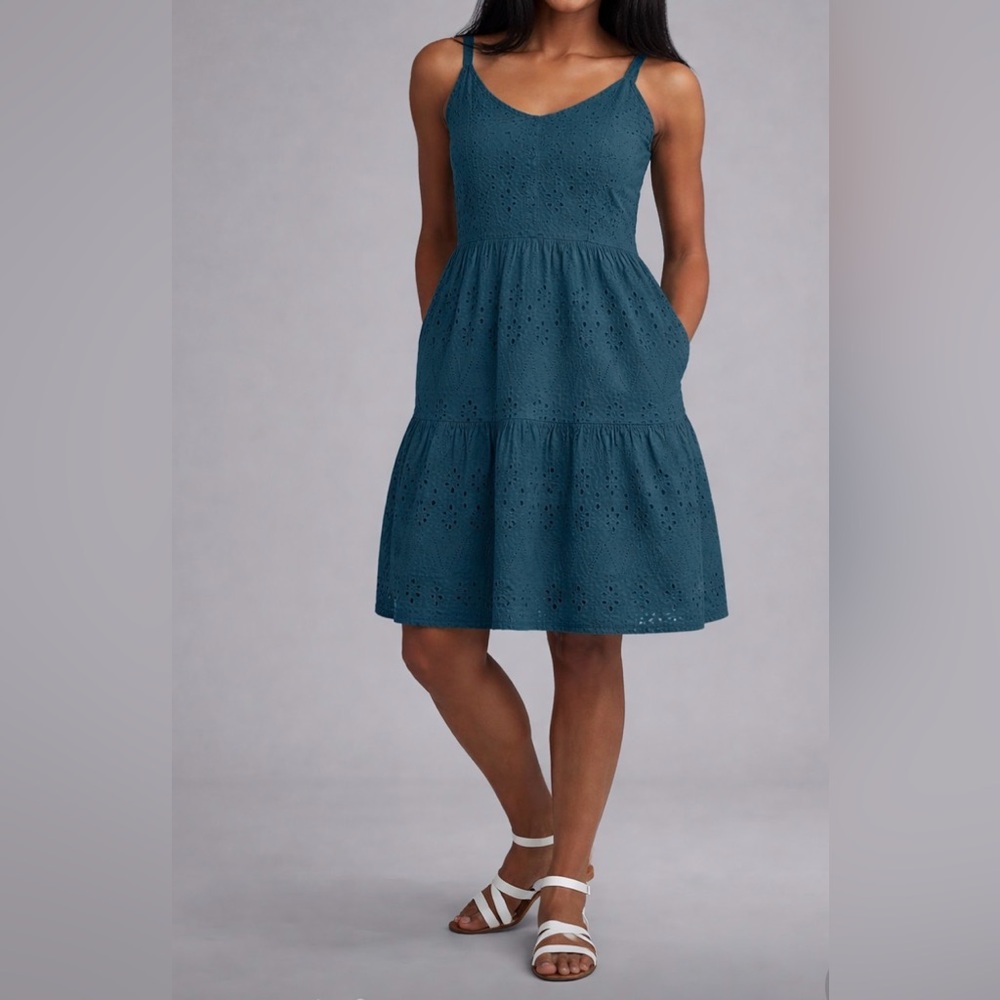 Denver Hayes Teal Eyelet Tiered Summer Dress